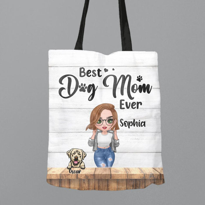 Personalized Dog Mom Front Canvas Bag - Gifts For Dog Lover With Up to 4 Dogs - Best Dog Mom Ever