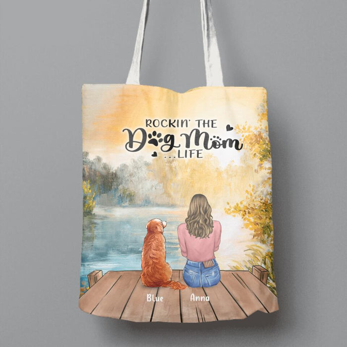 Custom Personalized Dog Mom Canvas Bag - Gift For Dog Lovers with up to 4 Dogs - Rockin' The Dog Mom Life