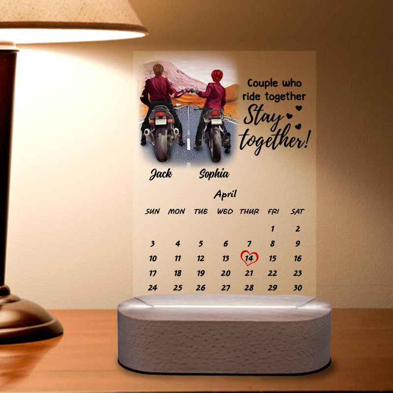 Custom Personalized Motorcycle Couple Photo Panel with Lighted Stand - Best Gift Idea For Couple - Couple Who Ride Together Stay Together