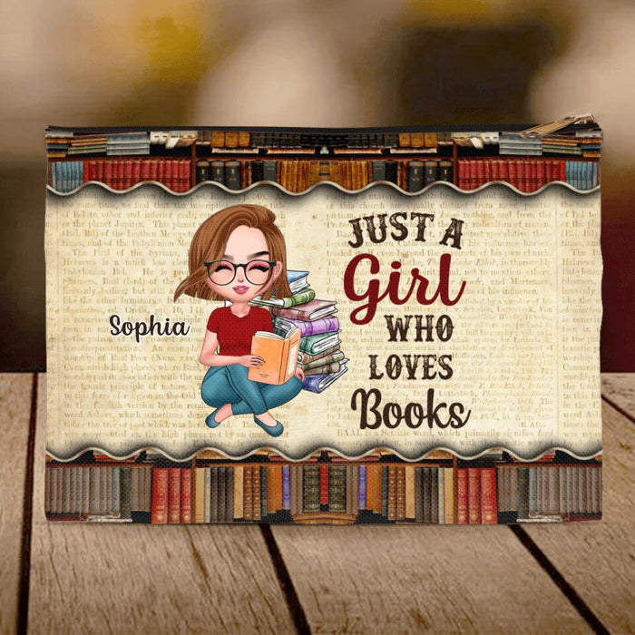 Custom Personalized Book Girl Accessory Pouch - Gift Idea For Book Lover - Just A Girl Who Loves Books