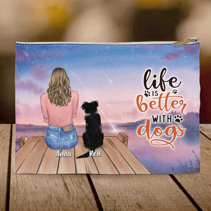 Personalized Dog Mom Accessory Pouch - Gift for Dog Mom, Dog Lovers - Up to 6 Dogs - Life is better with dogs