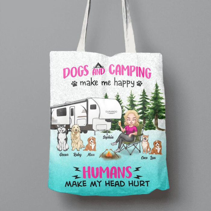 Custom Personalized Dog Camping Queen Canvas Bag - Upto 5 Dogs - Gift Idea For Dog Lovers/ Mother's Day - Kinda Busy Being A Camping Queen And A Dog Mom