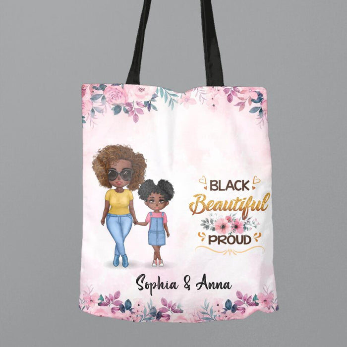 Custom Personalized Mother & Daughter Canvas Bag - Mother's Day 2022 Gift/ Gift Idea From Daughter To Mother - Black Beautiful Proud