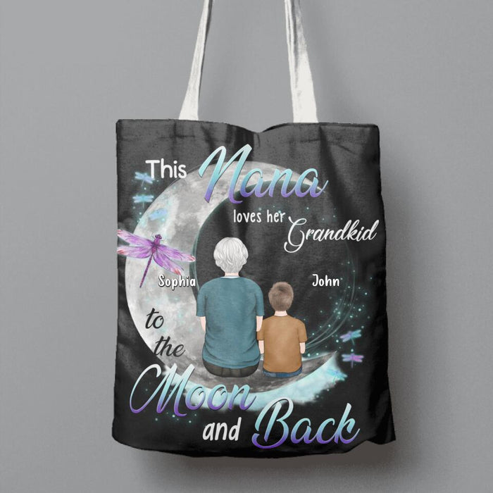 Custom Personalized Grandma Canvas Bag - Upto 4 Kids - Mother's Day Gift For Grandma - This Nana Loves Her Grandkid To The Moon And Back