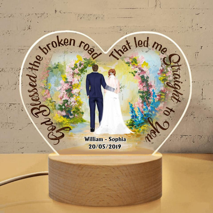 Custom Personalized Wedding Heart-Shaped Acrylic Photo Panel - Gift Idea For Couple -God Blessed The Broken Road That Led Me Straight To You