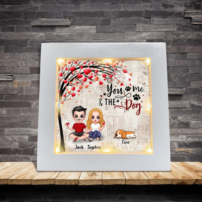 Custom Personalized Couple & Dog Frame With Led - Gift Idea For Couple/Dog Lovers - Up to 5 Dogs - You, Me & The Dog