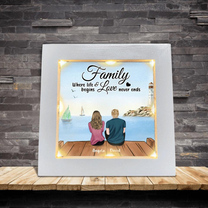 Custom Personalized Family Frame With Led - Couple/ Parents With Upto 2 Kids And 4 Pets - Gift Idea For Family/ Dog/ Cat Lover - Family Where Life Begins And Love Never Ends