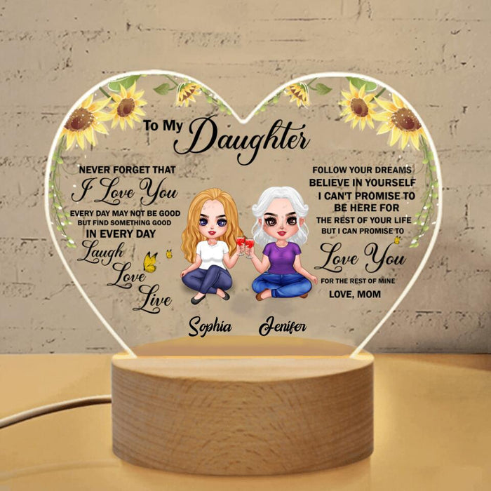 Custom Personalized To My Daughter Heart Acrylic Photo Panel with Light Base - Gift Idea From Mother to Daughter - Never Forget That I Love You