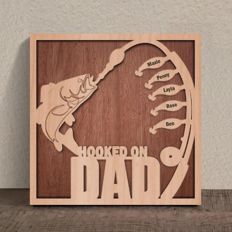 Personalized Hooked On Dad Square 3-Layered Wooden Art - Father's Day Gift