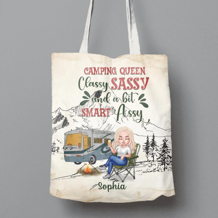 Custom Personalized Camping Queen Canvas Bag - Gift Idea For Camping Lovers - Camping Queen Classy Sassy And A Bit Smart Assy