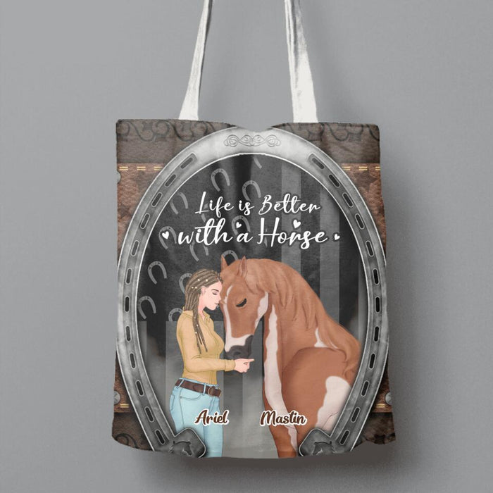 Custom Personalized Horse Girl Canvas Bag - Upto 5 Horses - Gift Idea For Horse Lovers - Just A Girl Who Loves Horses