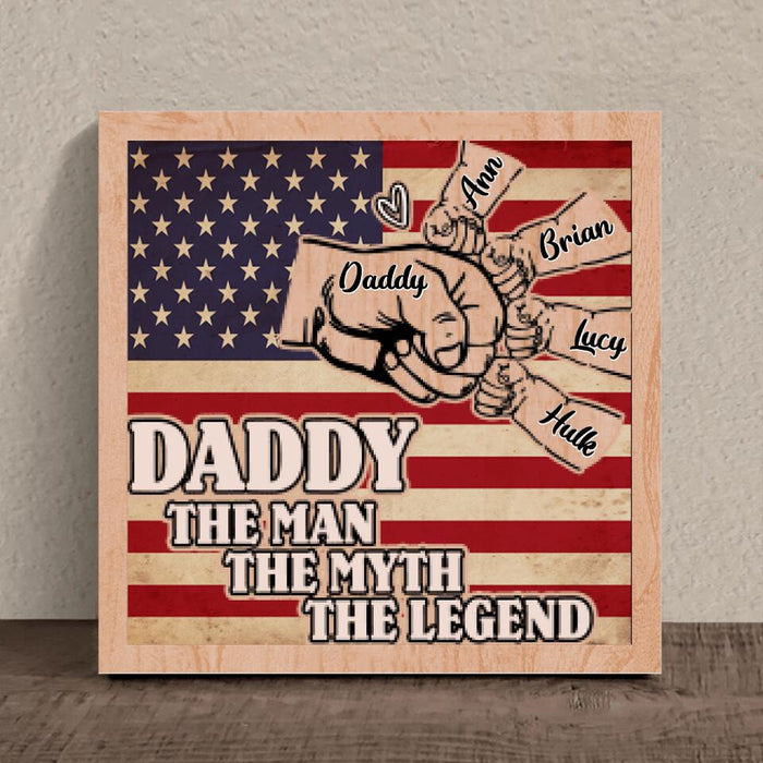 Custom Personalized Daddy 3 Layer Wooden Art - Upto 4 Kids - Gift Idea For Independence Day/Father's Day - Daddy The Man The Myth The Legend