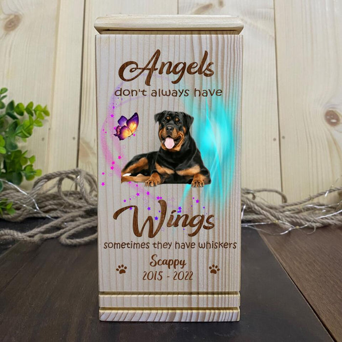 Custom Personalized Photo Cremation Pet Urn - Memorial Gift Idea For Dog Owner - Angels Don't Always Have Wings, Sometimes They Have Whiskers