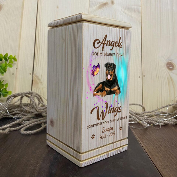 Custom Personalized Photo Cremation Pet Urn - Memorial Gift Idea For Dog Owner - Angels Don't Always Have Wings, Sometimes They Have Whiskers