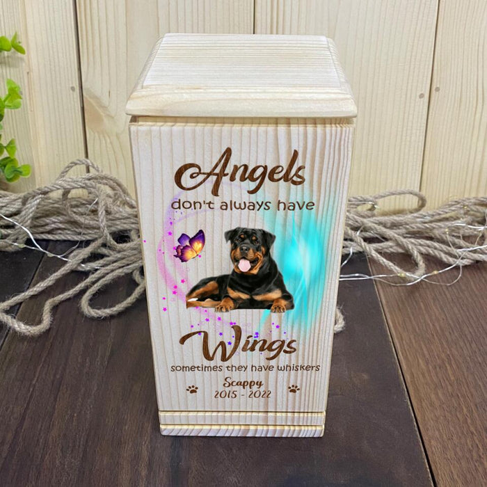 Custom Personalized Photo Cremation Pet Urn - Memorial Gift Idea For Dog Owner - Angels Don't Always Have Wings, Sometimes They Have Whiskers