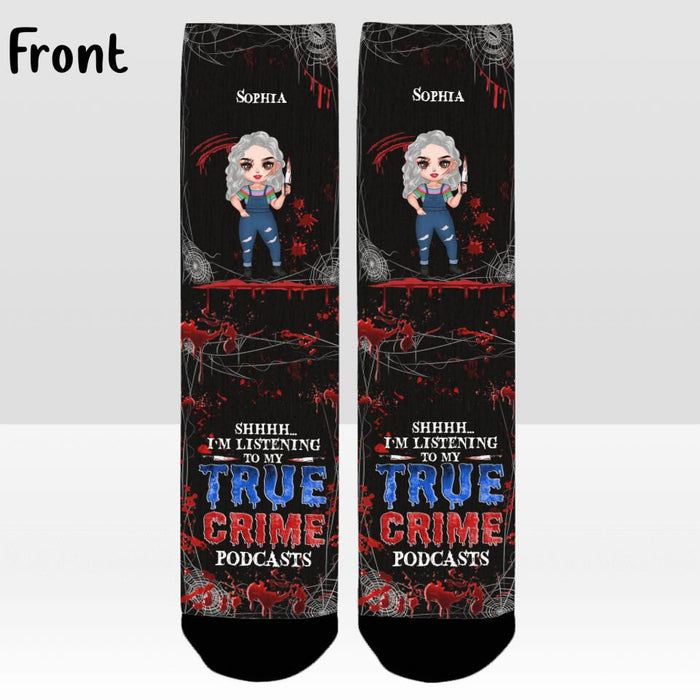 Custom Personalized Halloween Socks - Gift Idea For Halloween - I'm Listening To My True Crime Podcasts