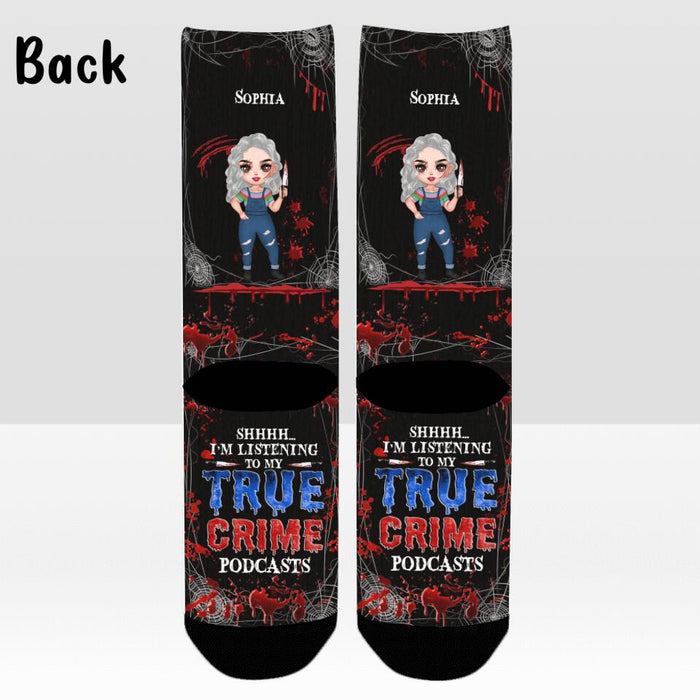 Custom Personalized Halloween Socks - Gift Idea For Halloween - I'm Listening To My True Crime Podcasts