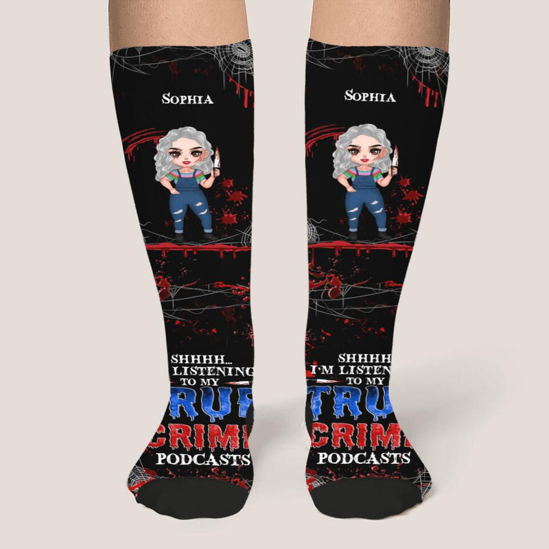 Personalized Halloween Socks - Gift Idea For Halloween - I'm Listening To My True Crime Podcasts