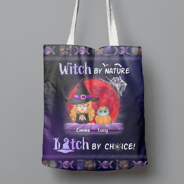 Custom Personalized Witch Canvas Bag - Upto 6 Cats/Dogs - Halloween Gift Idea For Cat/Dog Lovers - Witch By Nature Bitch By Choice