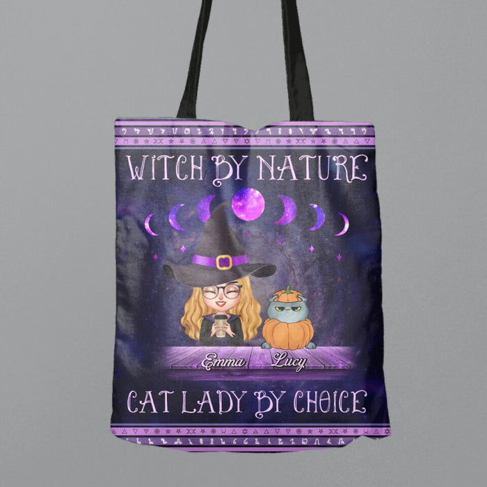 Custom Personalized Witch Canvas Bag - Gift Idea For Halloween/ Pet Lovers with up to 6 Pets - Witch By Nature, Cat Lady By Choice