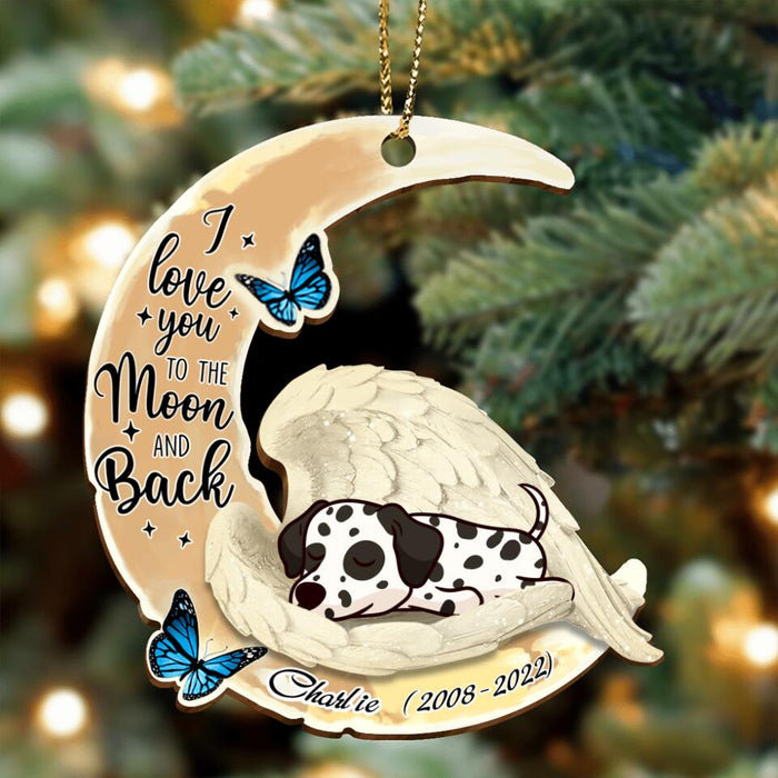 Custom Personalized Angel Dog Sleeping On Moon Wooden Ornament - Memorial Gift Idea For Dog Owner - I Love You To The Moon And Back