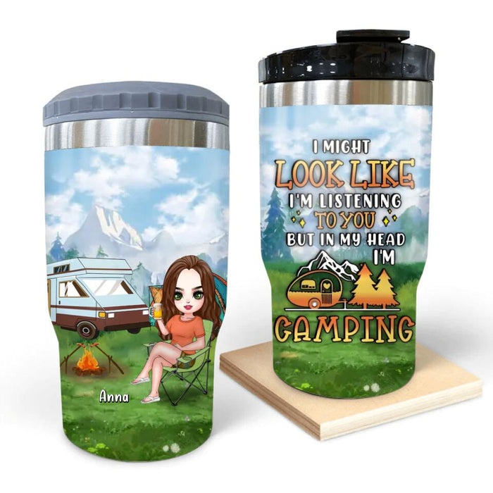 Custom Personalized Single Camping 3 in 1 Can Cooler - Gift Idea For Single/ Camping Lover - I Might Look Like I'm Listening To You But In My Heart I'm Camping