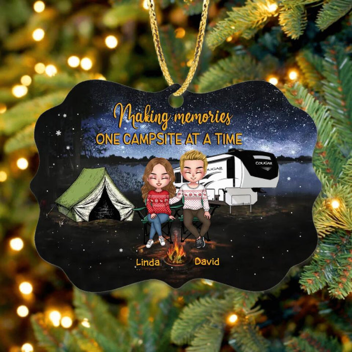 Custom Personalized Camping Christmas Couple Rectangle Ornament - Gift Idea For Camping Lovers - Couple With Up To 4 Dogs - Making Memories One Campsite At A Time