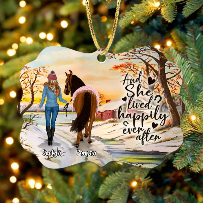 Custom Personalized Horse Girl Rectangle Ornament - Gift Idea For Christmas/ Horse Lover with up to 4 Horses - And She Lived Happily Ever After