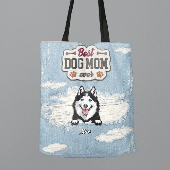 Custom Personalized Dog Canvas Bag - Gift Idea For Dog Owner with up to 4 Dogs - Best Dog Mom Ever