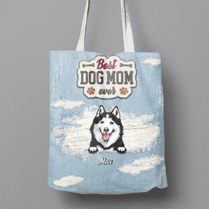 Custom Personalized Dog Canvas Bag - Gift Idea For Dog Owner with up to 4 Dogs - Best Dog Mom Ever