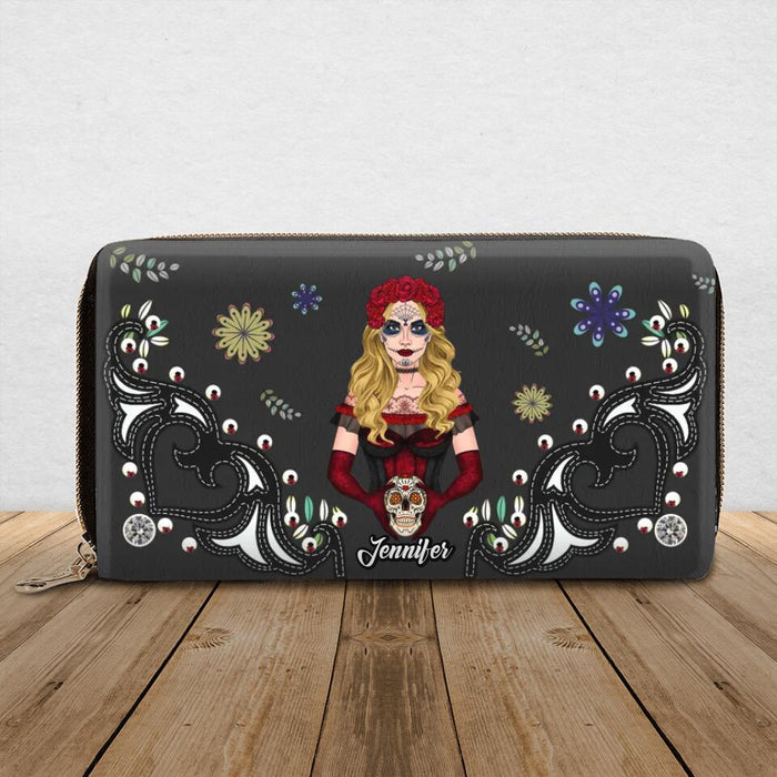 Custom Personalized Skull Girl Long Wallet - Halloween Gift Idea For Skull Lovers