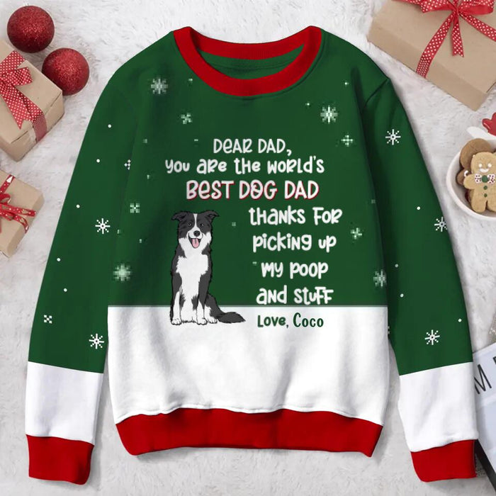 Custom Personalized Dog Dad Sweater - Christmas Gift Idea For Dog Owner with up to 5 Dogs - Thanks For Picking Up My Poop And Stuff