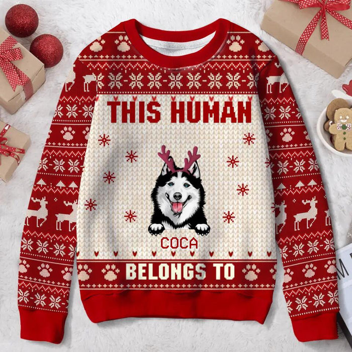 Custom Personalized Christmas Pet Mom/Dad Sweater - Christmas Gift Idea For Dog/Cat Lovers - This Human Belongs To