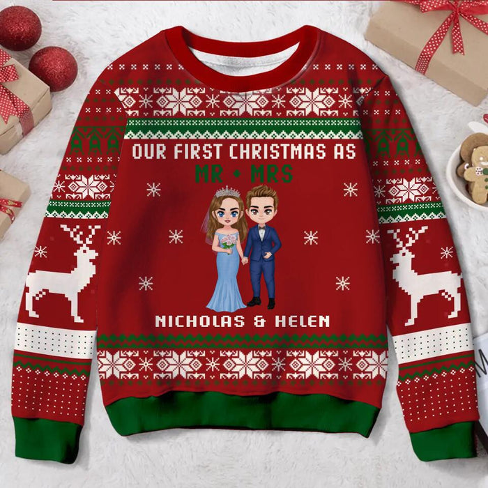 Custom Personalized First Christmas As Mr & Mrs  Sweater - Christmas Gift Idea For Couple/ Wedding Gift