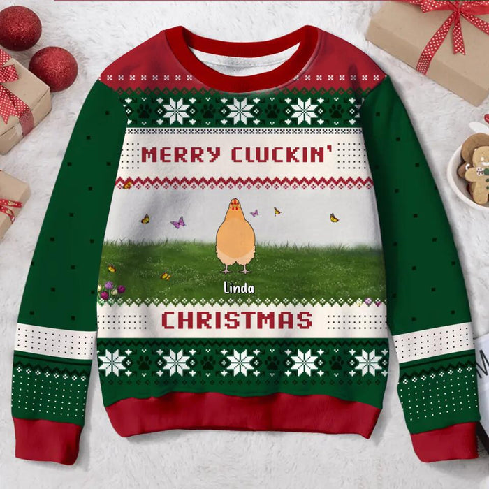 Custom Personalized Chicken All-Over Print Sweater - Up to 9 Chickens - Best Gift For Chicken Lovers - Merry Cluckin' Christmas