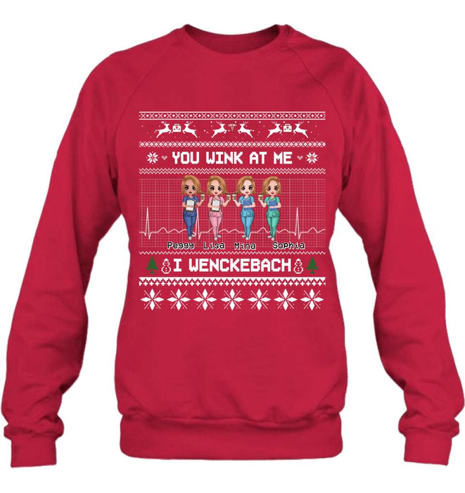 Custom Personalized Nurses Shirt - Upto 4 Nurses - Christmas Gift Idea for Nurses/Friends/Besties - You Wink At Me I Wenckeback