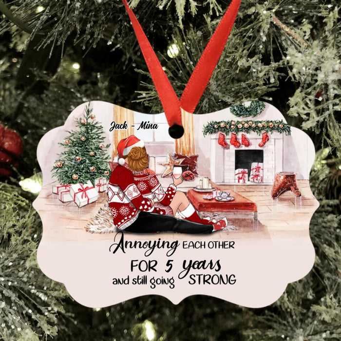 Custom Personalized Hugging Couple Xmas Aluminium Ornament - Gift Idea For Couple/ Anniversary Gift - Annoying Each Other For 5 Years And Still Going Strong