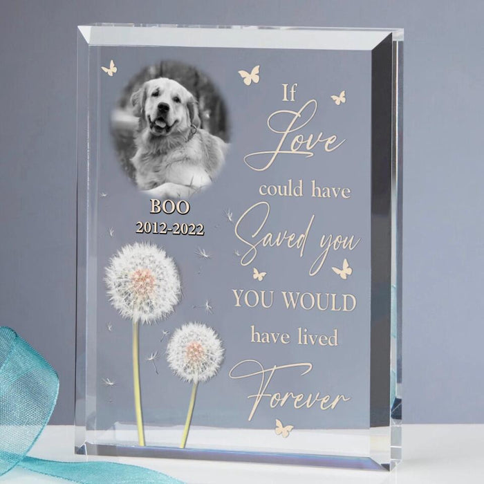 Custom Personalized Memorial Pet Photo Rectangle Acrylic Plaque - Memorial Gift For Pet Owners - If Love Could Have Saved You You Would Have Lived Forever