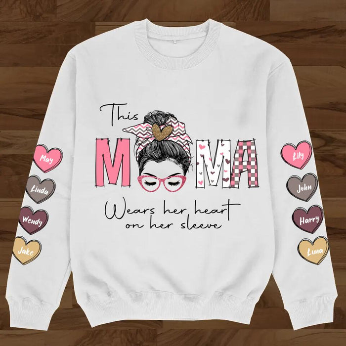 Custom Personalized Mama Sweater - Gift for Mother/Grandma - Upto 8 Hearts - This Mama Wears Her Heart On Her Sleeve