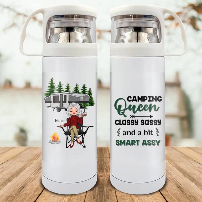 Custom Personalized Camping Vacuum Thermos - Gift for Camping Lady, Camping Lovers - Camping Queen Classy Sassy