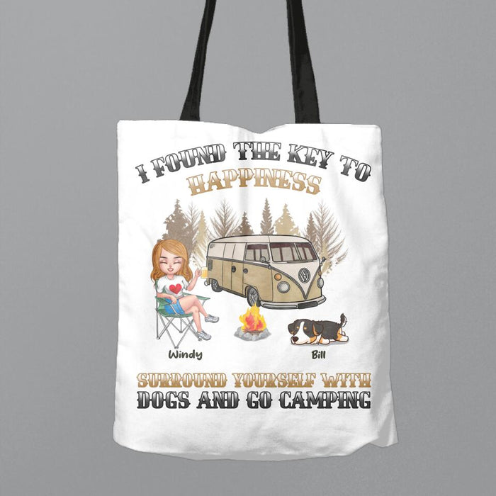 Custom Personalized Dog Camping Queen Canvas Bag - Gift Idea For Camping Lovers/Friends/ Dog Mom/ Mother's Day Gift - Upto 3 Dogs - I Found The Key To Happiness