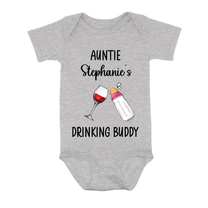 Custom Personalized Baby Onesie/T-Shirt - Mother's Day Gift Idea For - Auntie Drinking Buddy