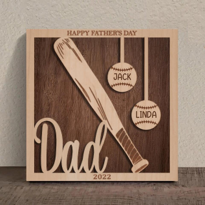 Custom Personalized Baseball Square 3 Layered Baseball Wooden Art - Gift Idea For Father's Day 2023