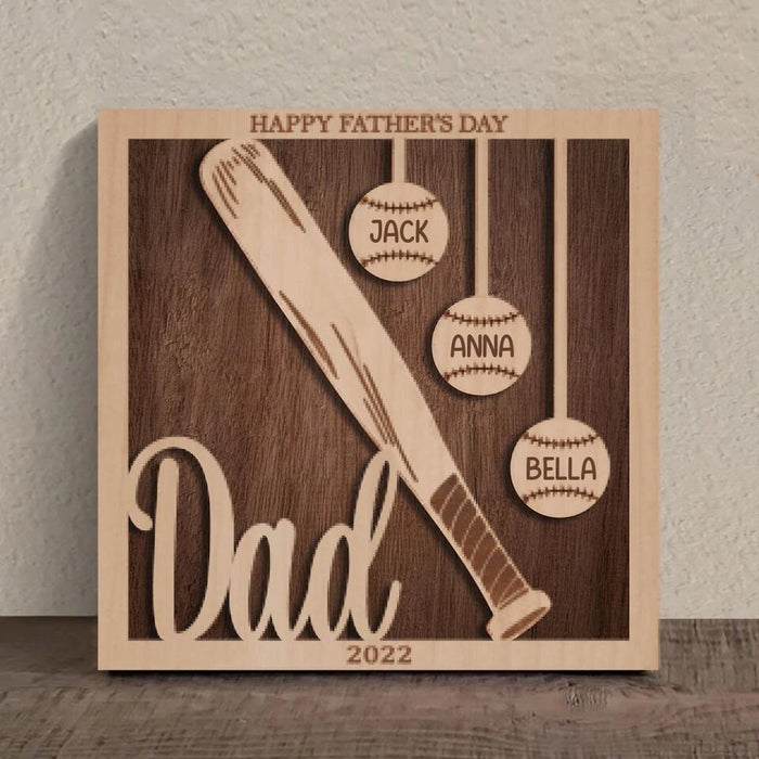 Custom Personalized Baseball Square 3 Layered Baseball Wooden Art - Gift Idea For Father's Day 2023