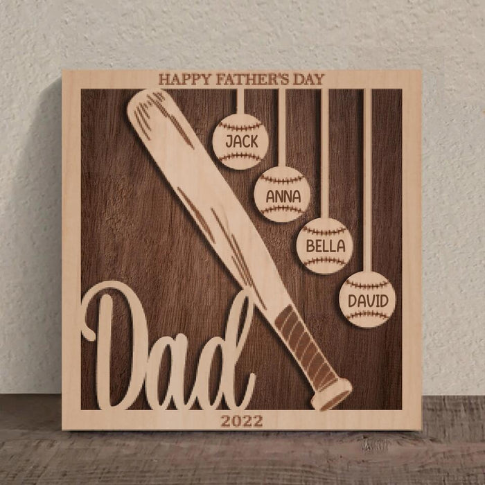 Custom Personalized Baseball Square 3 Layered Baseball Wooden Art - Gift Idea For Father's Day 2023