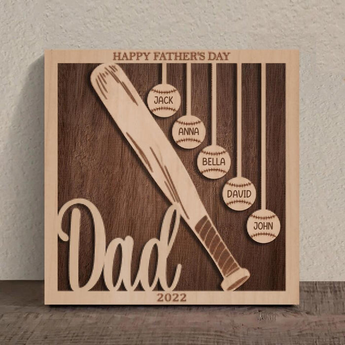 Custom Personalized Baseball Square 3 Layered Baseball Wooden Art - Gift Idea For Father's Day 2023