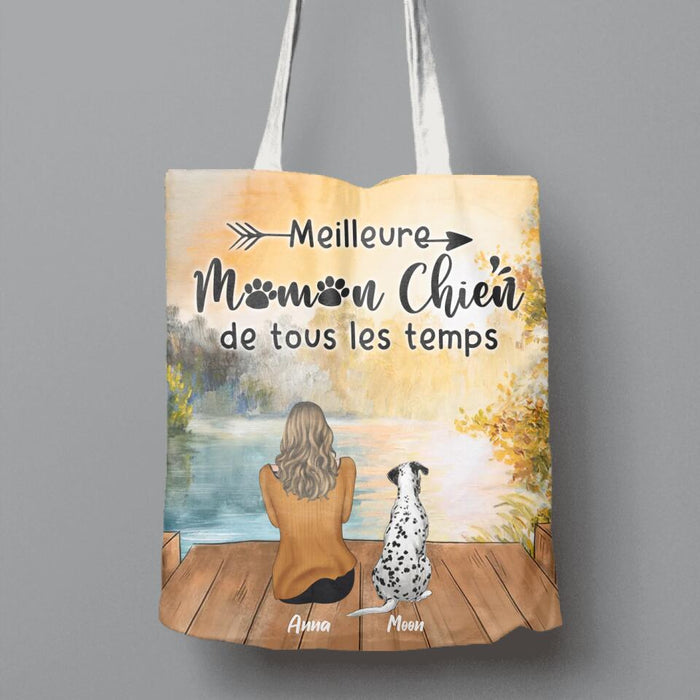 Custom Personalized Dog Mom Canvas Bag - Upto 5 Dogs - Mother's Day Gift Idea For Dog Lovers - French Version - La Vie Est Meilleure Avec Des Chiens