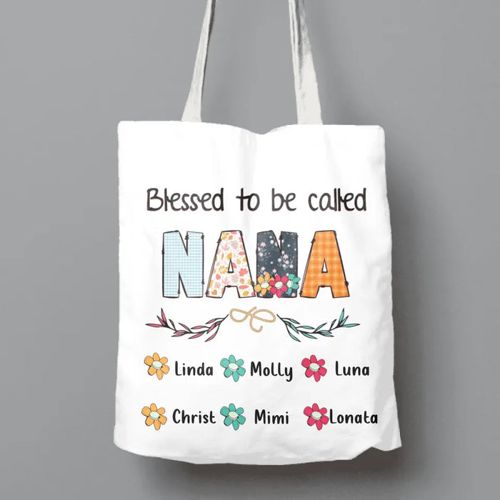 Custom Personalized Nana Canvas Bag - Gift Idea For Grandma/Grandkids - Up To 6 Grandkids - Blessed To Be Called Nana