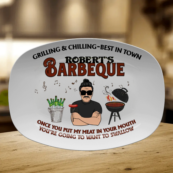 Personalized Barbeque Serving Platter - Gift Idea For Barbeque Lovers - Grilling & Chilling, Best In Town Robert's Barbeque