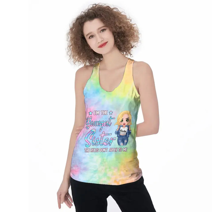 Custom Personalized Sister AOP Women's Racerback Tank Top - Gift Idea For Sisters - I'm The Youngest Sister The Rules Don't Apply To Me